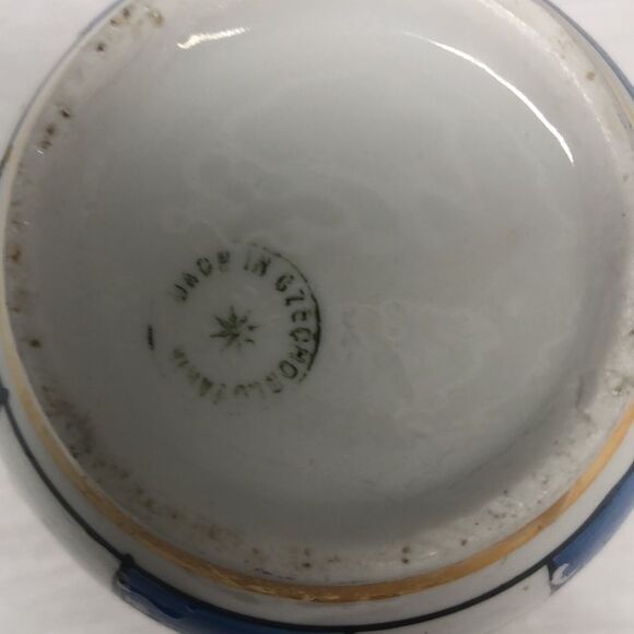 VINTAGE Czechoslovakia Pottery Creamer with Blue and Red Checks Art Deco 0415 - Picture 6 of 6